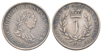 Демерара и Эссекибо 1 гульден 1816 Георг III (1760-1820) KM 13 серебро 00-903-02