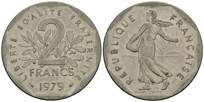 Франция 2 франка 1979 сеятель KM 942.1, Le Franc 272.3 никель 4120-415