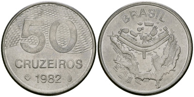 Бразилия 50 крузейро 1982 карта города Бразилиа KM 594.1 нержавеющая сталь 4120-1025