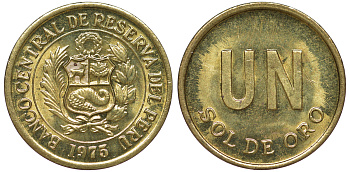 Перу 1 соль 1975 KM 266.1 латунь aUNC 4605-455