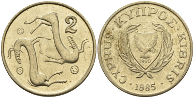 Кипр 2 цента 1985 KM 54.2 никель латунь 4174-1235