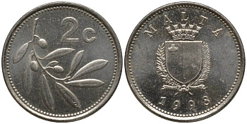 Мальта 2 цента 1998 оливковая ветвь KM 94 медно-никель 218-342