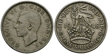 Великобритания 1 шиллинг 1948 Георг VI (1936-1952), Английский герб KM 876, Spink 4108 медно-никель 4167-722