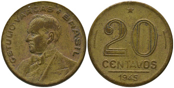 Бразилия 20 сентаво 1945 Жетулиу Варгас KM 556a алюминиевая бронза 4567-832