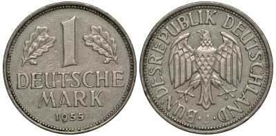 ФРГ 1 марка 1955 J KM 110, J. 385 медно-никель 603-1311