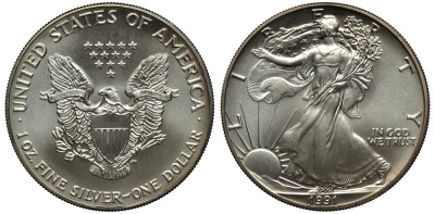 США 1 доллар 1991 шагающая свобода KM 273 серебро UNC 02-112-44