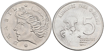 Бразилия 5 сентаво 1975 ФАО, зебу KM 587 нержавеющия сталь UNC 3996-731