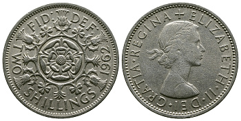 Великобритания 2 шиллинга (флорин) 1962 Елизавета II (1952-2022) KM 906, Spink 4146 медно-никель 4382-331