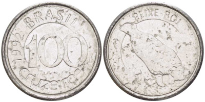 БРАЗИЛИЯ 100 КРУЗЕЙРО 1992 РЕФОРМА 1990-1993, ЛАМАНТИН KM 623 нержавеющая сталь 4392-735