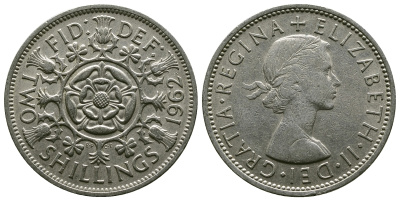 Великобритания 2 шиллинга (флорин) 1962 Елизавета II (1952-2022) KM 906, Spink 4146 медно-никель 4382-331