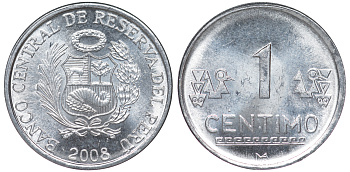 Перу 1 сентимо 2008 LIMA KM 303.4a алюминий aUNC 4189-1029