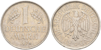 ФРГ 1 марка 1974 G KM 110, J. 385 медно-никель 4177-1132