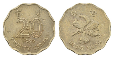 Гонконг 20 центов 1997 KM 67 никель латунь 201-358