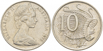 Австралия 10 центов 1978 Елизавета II (1952-), птица лирахвост KM 65 медно-никель 4539-1116