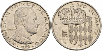Монако 1 франк 1966 Ренье III (1949-2005) KM 140 никель 73-1423