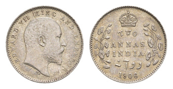 Британская Индия 2 анны 1906 Эдуард VII (1901-1910) KM 505 серебро  aUNC  1530-325