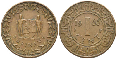 Суринам 1 цент 1966 KM 11 бронза 112-516