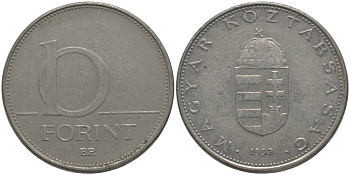 Венгрия 10 форинтов 1993 KM 695 латунь плакированная медно-никелем 181-744