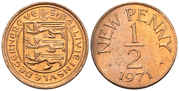 Гернси 1/2 пенни 1971 Елизавета II (1952-2022), герб KM 20 бронза  UNC  220-1212
