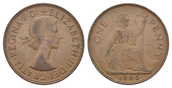 Великобритания 1 пенни 1965 Елизавета II (1952-2022) KM 897, Spink 4157 бронза 4661-924