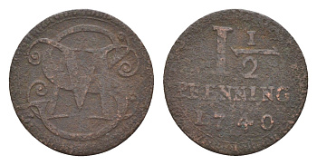 Мюнстер 1 1/2 пфеннига 1740 KM 336 медь 633-1035