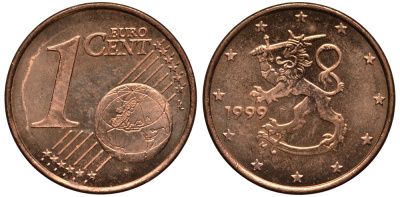 Финляндия 1 евроцент 1999 KM 98 сталь плакированная медью XF-UNC 4181-148