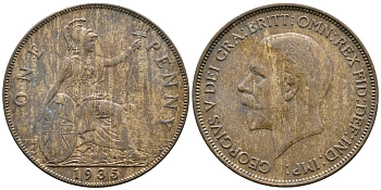 Великобритания 1 пенни 1935 Георг V (1910-1936) КМ 838, Spink 4055 бронза 4364-4224