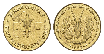 Западная Африка (BCEAO) 5 франков 1989 Центральный банк государств Западной Африки KM 2a медь алюминий никель aUNC 4643-747
