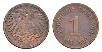 Германия 1 пфенниг 1914 E, Вильгельм II (1888-1918) KM 10, J. 10 медь 4639-1152