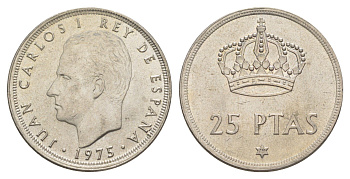Испания 25 песет 1975 (79) M, Хуан Карлос I (1975-2014) KM 808 медно-никель UNC 4616-715