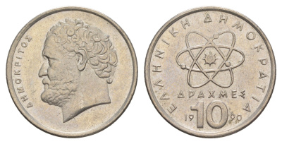 Греция 10 драхм 1990 Демокрит KM 132 медно-никель aUNC 4575-125