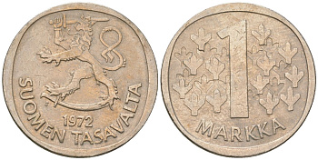 Финляндия 1 марка 1972 S KM 49a медно-никель 4586-554
