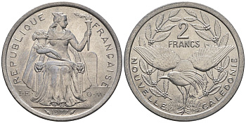 Французская Новая Каледония 2 франка 1977  KM 14 алюминий  UNC  4610-455