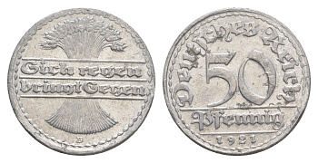 Германия 50 пфеннигов 1921 D KM 27, J. 301 алюминий 4646-1141