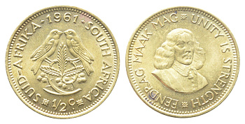 ЮАР 1/2 цента 1961 Ян ван Рибек KM 56 латунь UNC 92-1155