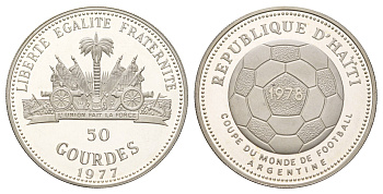 Гаити 50 гурдов 1977 Чемпионат мира по футболу 1978 KM 127 серебро PROOF 1095-2-12