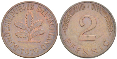 ФРГ 2 ПФЕННИГА 1979 J KM 106а, J. 381а сталь плакированная сталь плакированная медьюю 4181-835