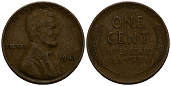 США 1 цент 1941 Линкольн KM 132 бронза 4164-854