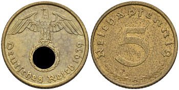 Германия 5 рейхспфеннигов 1939 A KM 91, J. 363 алюминиевая бронза 4567-1044