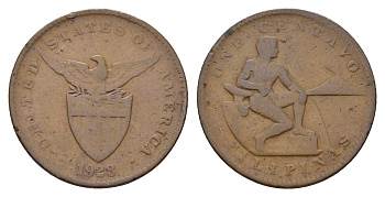 Филиппины 1 сентаво 1928 Администрация США KM 163 бронза 60-626