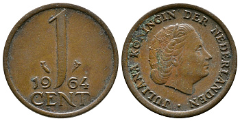Нидерланды 1 цент 1964 Юлиана (1949-1980) KM 180 бронза 75-1562