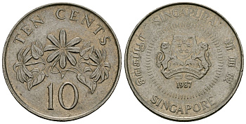 Сингапур 10 центов 1987 KM 51 медно-никель 4173-1221