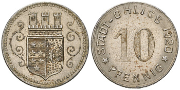 Олигс 10 пфеннигов 1920  Funck 404.4, Men18 24920.2 железо  UNC   39-567
