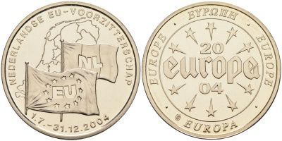 Нидерланды медаль 2004 резиденство в Евросоюзе, серебрение, тираж 20000 экз.  медно-никель  PROOF 1096-4-35