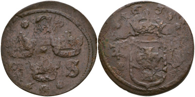 Швеция 1/4 эре 1635 Кристина (1632-1654) KM 152.2 медь 4168-112