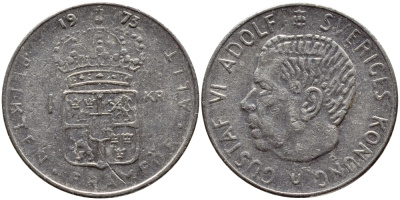 Швеция 1 крона 1973 Густав VI Адольф (1950-1973) KM 826а медь плакированная медно-никелем 4395-527