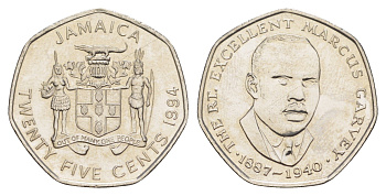 Ямайка 25 центов 1994 KM 147 сталь плакированная никелем UNC 4652-624