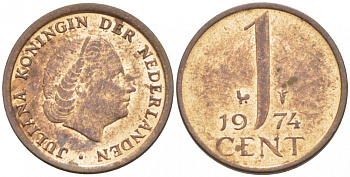НИДЕРЛАНДЫ 1 ЦЕНТ 1974 ЮЛИАНА KM 180 бронза 3718-148