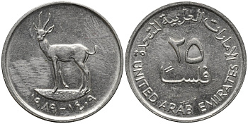 ОАЭ 25 филсов 1989 антилопа KM 4 медно-никель 202-1226
