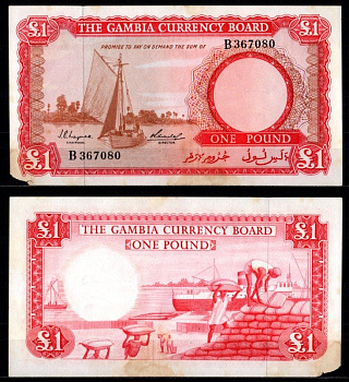 Гамбия 1 фунт ND (1965-1970) Парусная лодка Pick 2 a бумага 451-1121-1